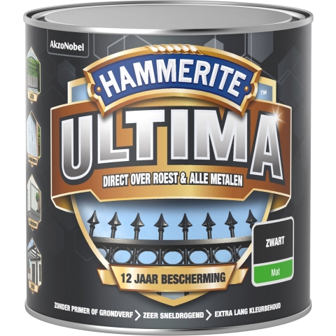 Hammerite Ultima Mat - Zwart - 250ml