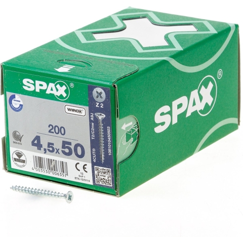 SPAX 1081010450503 Universele Schroef - Z2 - 4.5 X 50mm - Verzonken Kop - Voldraad - WIROX (200st)