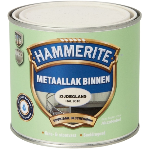Hammerite Metaallak Binnen Krasvast Zijdeglans - Zuiver Wit - 0,5L