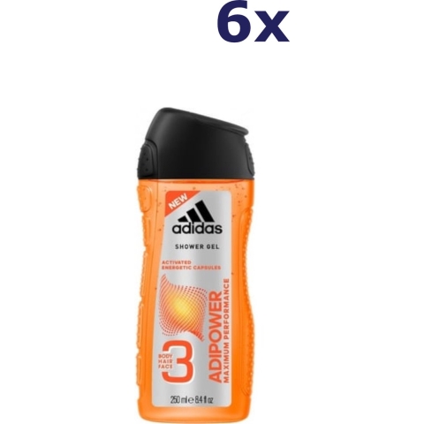 Adidas Adidas Douche & Shampoo Men - Adipower 250 ml. 6 x Voordeelpak