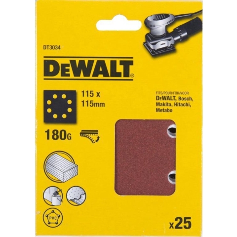DeWALT DT3034 Vlak Schuurvel - K180 - 115 X 115mm (25st)