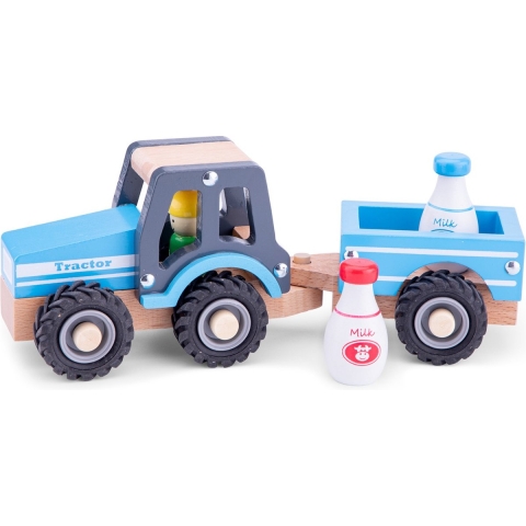 New Classic Toys Tractor blauw met aanhanger en melkbussen