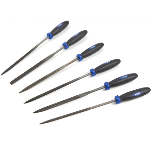 HBM 6-delige DeLuxe naaldvijlenset, sleutelvijlenset met SOFT GRIP handvaten