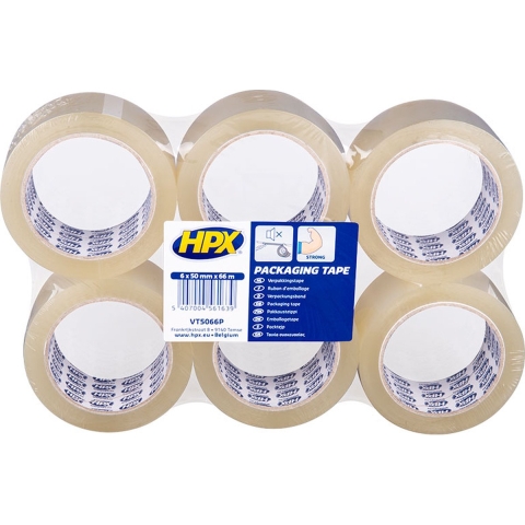 HPX Verpakkingstape flatpack | 6 rollen | Transparant | 50mm x 66m - VT5066P - VT5066P