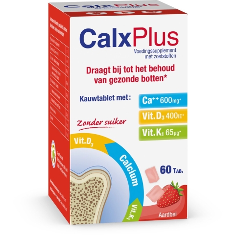 CalxPlus Aardbei | 60 kauwtabletten