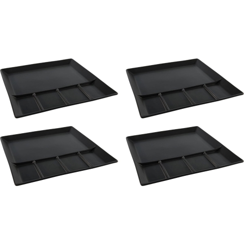Fondueborden / Gourmetborden / BBQ-borden - 5 vakken - Zwart - 24 x 24 cm - 4 stuks