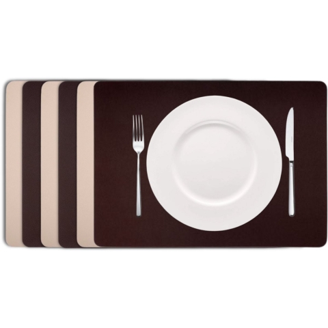Cookinglife Placemats - Dubbelzijdig - Vegan leer - Bruin / Zand 46 x 33 cm - 6 Stuks