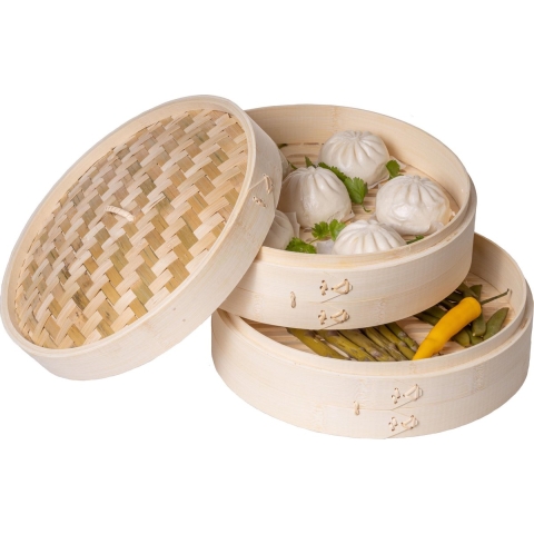 Sareva Stoommandje / Dim Sum mandje / serveermandje - Bamboe - 2-laags - ø 30 cm