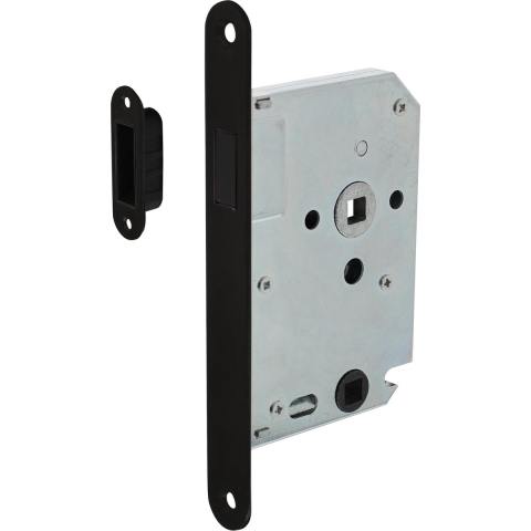 Intersteel | Woningbouw magneet badkamer/toilet slot 63/8mm | Voorplaat Afgerond | Zwart