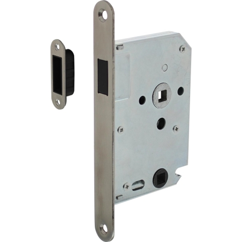 Intersteel | Woningbouw magneet badkamer/toilet slot 63/8mm | Voorplaat Afgerond | RVS