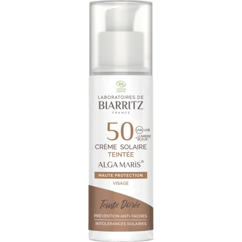 Laboratoires de Biarritz Alga Maris Getinte Zonnecrème Gezicht SPF50 Gouden Tint Bio | 50 ml
