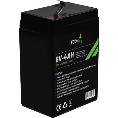 EcoLine - AGM 6V 4AH - 4000mAh VRLA Batterij - 70 x 48 x 100 - Deep Cycle Accu