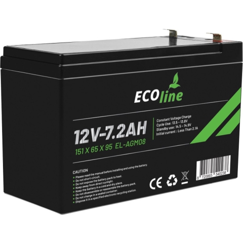 EcoLine - AGM 12V 7.2AH - 7200mAh VRLA Batterij - 151 x 65 x 95 - Deep Cycle Accu