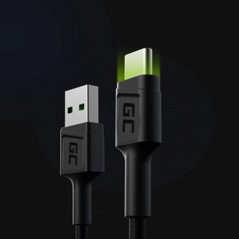 Kabel GC Ray USB Kabel - USB-C 120cm Met Groen LED backlight en support fast charging Ultra Charge, QC 3.0