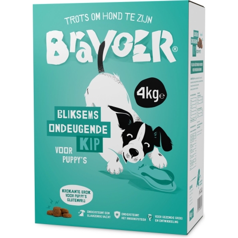 Bravoer Krokant hondevoer Puppy Bliksems Ondeugende Kip 4 kg