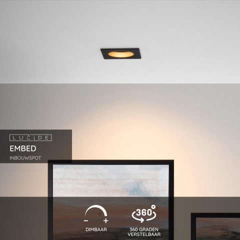 Lucide Embed 1 Spot Inbouw Vierkant Zwart