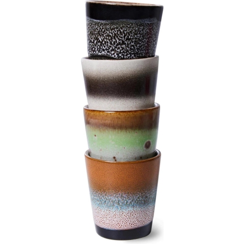 HKliving 70's Ceramic Ristretto Mok Kopjes Set Van 4 Good Vibes