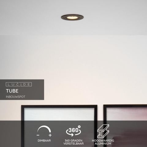 Lucide Tube 1 Spot InbouwØ9 Zwart