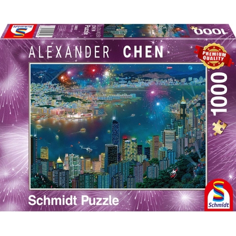 Vuurwerk boven Hong Kong, 1000 stukjes - Puzzel