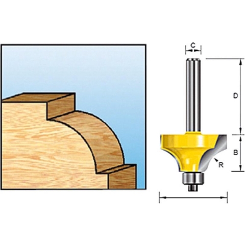 Makita D-09525 Freesbit Kwartrondfrees + lager S 6mm 20,64x9,53mm R3,97