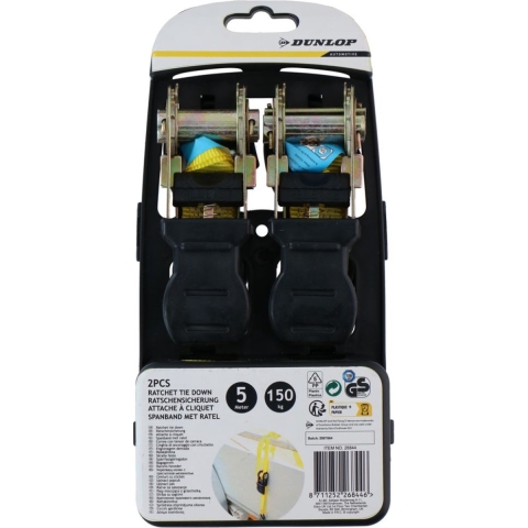 Dunlop Spanband met Ratel - 2 Stuks - 5 M - tot 150 KG - Geel