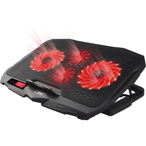 LURK® Laptop Cooler Standaard - 4 Ventilatoren - Coolpad - Tot 17 Inch - Ergonomisch Verstelbaar - Laptop Verhoger / Koeler Zwart