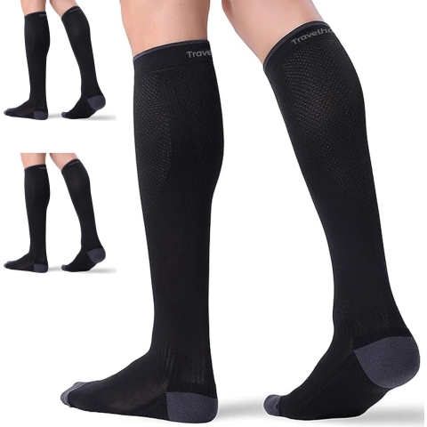 Travelhawk Compressiekousen Zwart - 3 Stuks - Hardloopsokken - Premium Compressiesokken - Running Socks - Vochtafdrijvend - Skisokken - Voorkom Blessures&Spierpijn - S/M