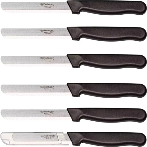 Solingen Allround tafelmes - Microkartel - Brede smeerkant - RVS - 21,5 cm - Zwart - Set van 6