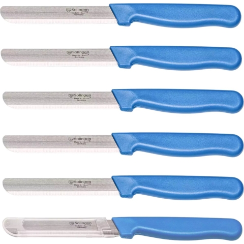 Solingen Allround tafelmes - microkartel - brede smeerkant - RVS - 21,5 cm - blauw - set van 6