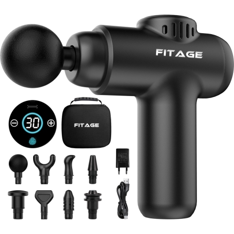 FITAGE Massage Gun Mini - 12 Opzetstukken - Professioneel Massage Apparaat - Massage Pistool 30 Standen - Massageapparaat - Massagegun