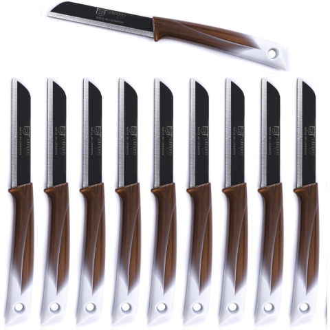 Solingen Kartelmes - Tomatenmes met Kartel - RVS - 19 cm met"Blade Cover"- Bi-Color Goud met Wit - 10 stuks
