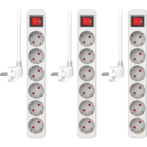 3-Pack ELRO ES106S Stekkerdoos 6-voudig met schakelaar en 1,5m snoer– Kinderbeveiliging – randaarde stekker – max. 3680W – TÜV getest