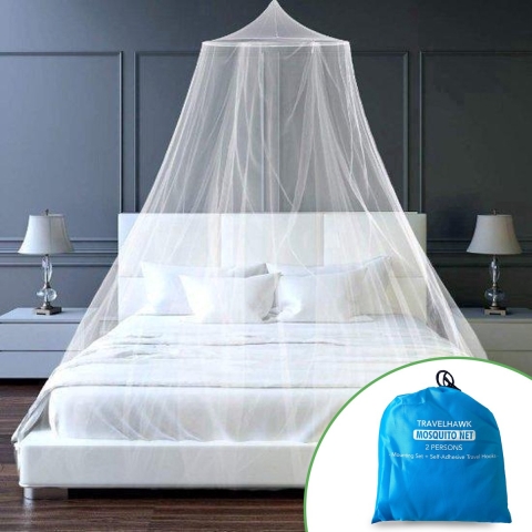 Travelhawk Klamboe - Rond Muskietennet - Klamboe 2 Persoons - Reisklamboe– Klamboe 1 Persoons - Mosquitonet Geschikt Voor 1 en 2 Persoons Bed