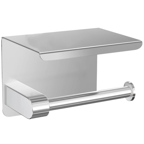 Avalo WC Rolhouder met Plankje - Zilver - Zelfklevend / Boren / Zonder Boren - Toiletrolhouder - WC Papier Houder