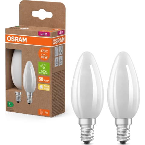 OSRAM 4099854253805 LED-lamp Energielabel A (A - G) E14 Kaars 2.2 W = 40 W Warmwit (Ø x h) 35 mm x 35 mm 2 stuk(s)