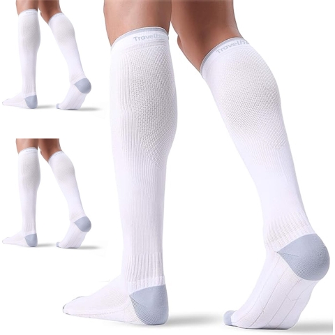 Travelhawk Compressiekousen Wit - 3 Stuks - Hardloopsokken - Premium Compressiesokken - Running Socks - Vochtafdrijvend - Skisokken - Voorkom Blessures&Spierpijn - L/XL