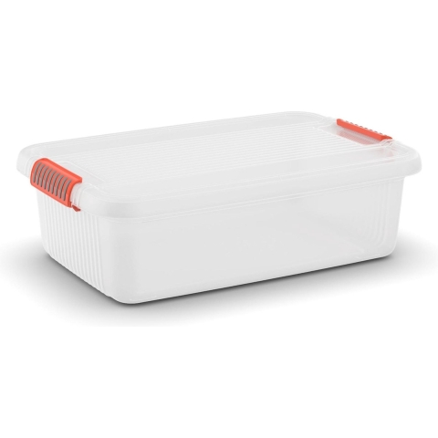 Kis K Latch Box M - Opbergbox met Deksel - 28L - 59x39x18cm - Transparant/Oranje clips