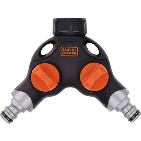 BLACK+DECKER Kraanstuk - 3/4 Inch Connector - Waterstop - 2 Weg Splitser - Zwart/ Oranje