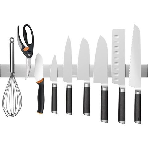 KitchenMonster® Messenmagneet Messenblok 40 cm - Magnetische Messenhouder Inclusief Zelfklevend Tape (3M) en Schroefbevestiging - Messenmagneetstrip RVS