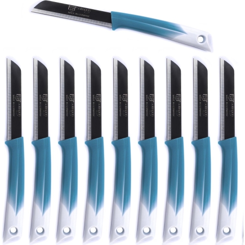 Solingen Kartelmes - Tomatenmes met Kartel - RVS - 19 cm met"Blade Cover"- Bi-Color Turquoise met Wit - 10 stuks