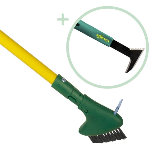 GardiREX Weed Brush, Stalen Onkruidborstel met Voegenkrabber - 2 Delige set - Onkruidkrabber met 140cm steel– Voegborstel - Onkruidmes