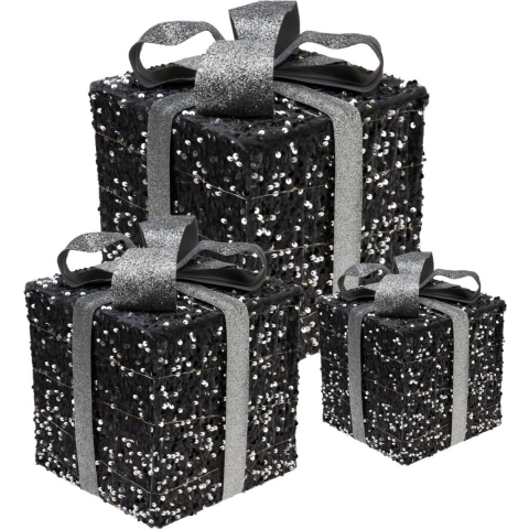 3 verlichte geschenkdozen met Led - Zilver - 15cm, 20cm, 25cm