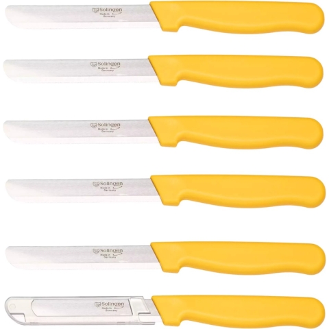 Solingen Tafelmes - Microkartel - Brede smeerkant - RVS - Geel - 21,5 cm - Set van 6