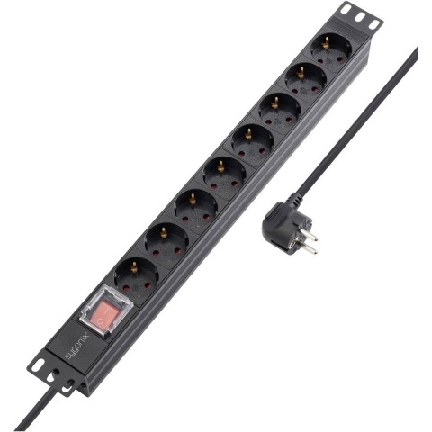 Sygonix SY-5799002 Stekkerdoos 19 inch 8-voudig Zwart Randaarde stekker 1 stuk(s)