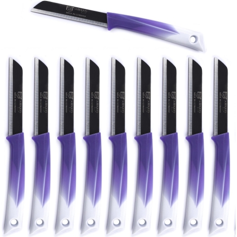 Solingen Kartelmes - Tomatenmes met Kartel - RVS - 19 cm met"Blade Cover"- Bi-Color Paars met Wit - 10 stuks