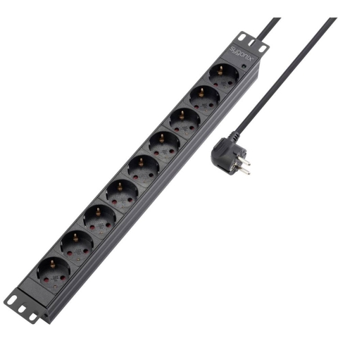 Sygonix SY-5799004 Stekkerdoos 19 inch 9-voudig Zwart Randaarde stekker 1 stuk(s)
