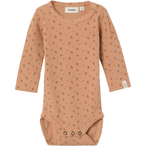 Lil Atelier Romper l/s - NbfGago - Noos - Nougat m. Bloemen - Lil Atelier - 1 jaar (80) - Romper L/S