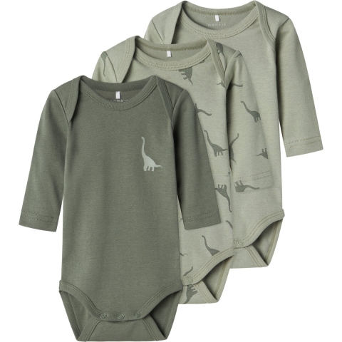 Name It Romper L/æ - Noos - NbmBody - 3-pack - Agave Green - Name It - 74 - Romper L/S