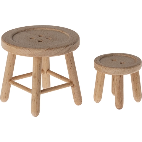 Maileg Miniatuur Tafel/Stoel - Muis - Hout - Maileg - OneSize - Poppentoebehoren