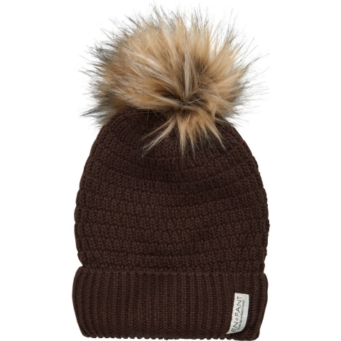 En Fant Muts - Wol/Acryl - 2-lag - Koffieboon m. Pom-Pom - En Fant - 48 - Muts